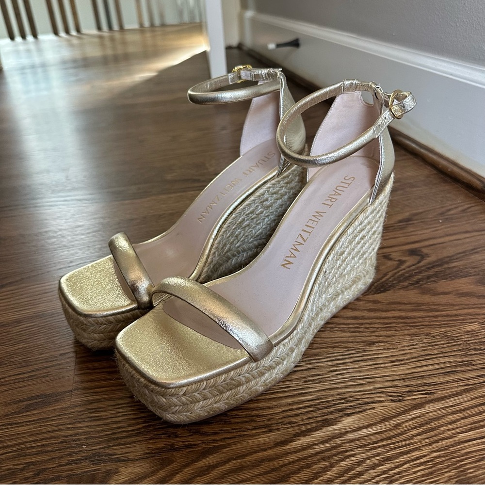 Stuart Weitzman Metallic Gold Espadrille Wedges
